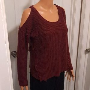 Boho Cold Shoulder Lightweight Long Sleeve  Crewneck Sweater